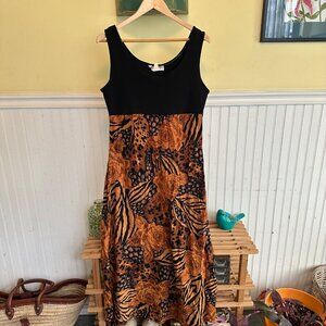 Jessica Howard 14 Vintage 90s Sleeveless Maxi Dress With Tiger & Floral Print
